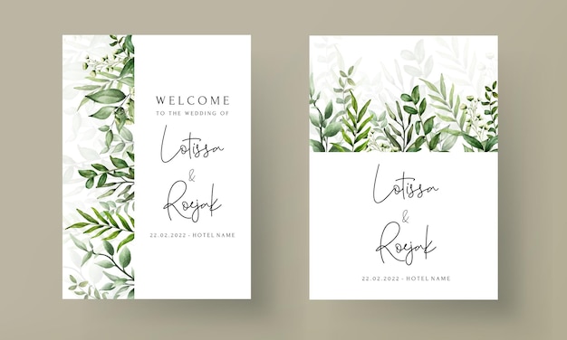 greenery leaves watercolor wedding invitation card template