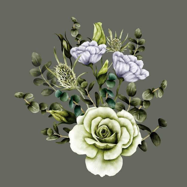 Free Vector greenery roses flower bouquet watercolor