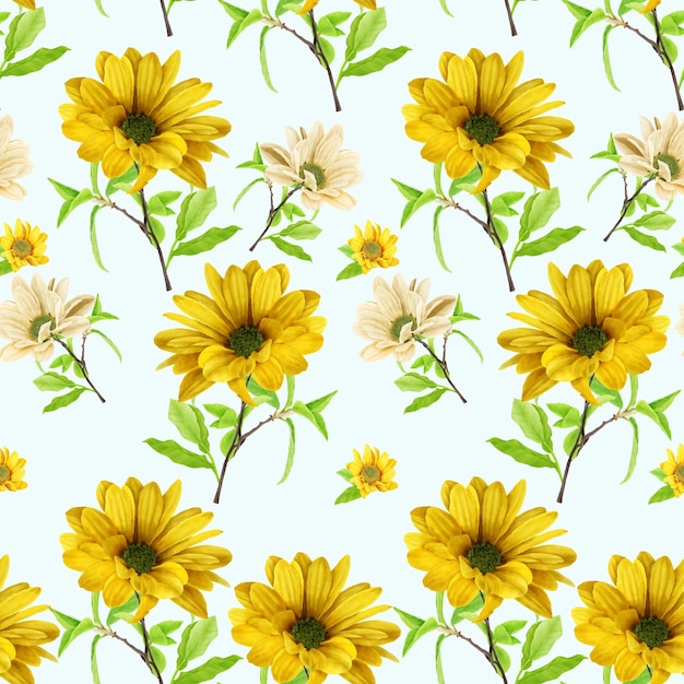 Free Vector greenery sunflower seamless pattern arrangement