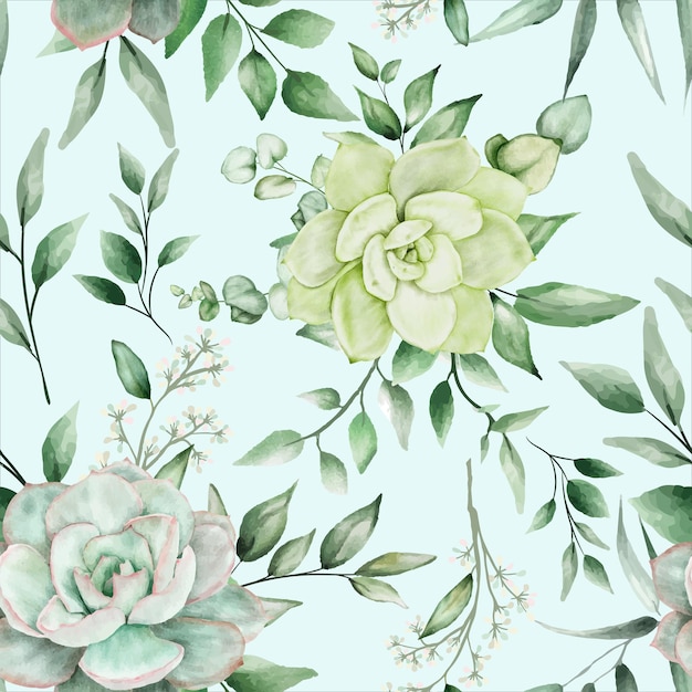 Free vector greenery watercolor floral seamless pattern design