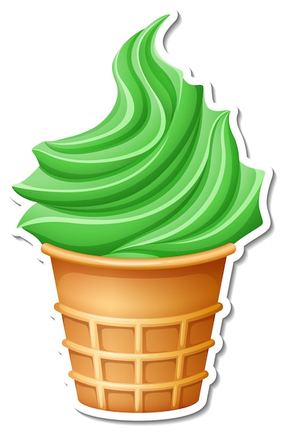 Free Vector greentea ice-creame in the waffle cone sticker