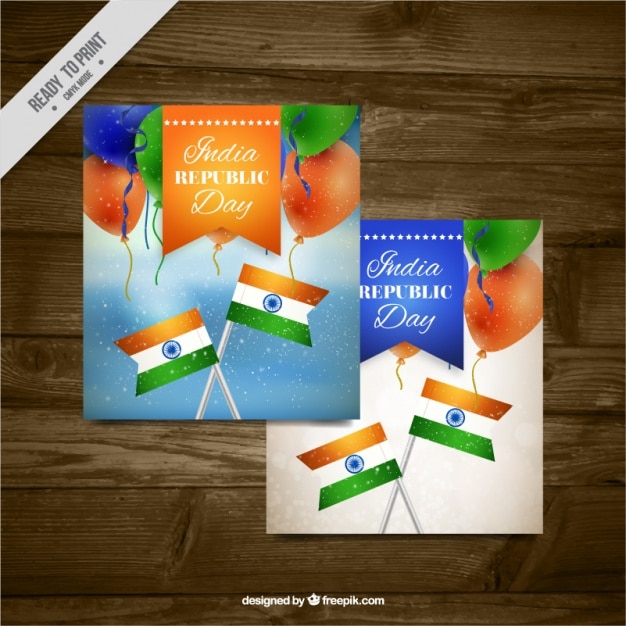 Free Vector greeting card for indian republic day with balloons and flags