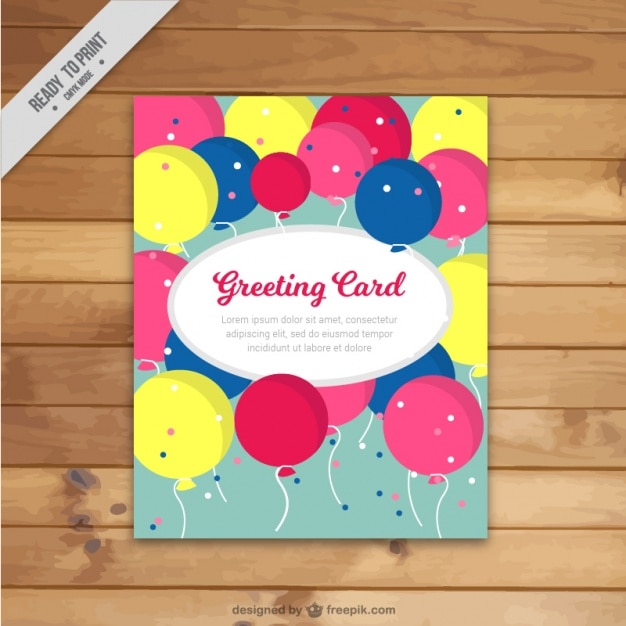 Free Vector greeting card with colorful balloons and confetti