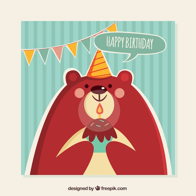 Free Vector greeting card with cute bear for birthdays