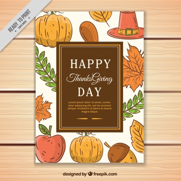 Free vector greeting card with sketches of thanksgiving