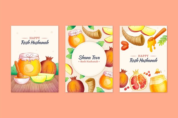 Greeting cards collection for rosh hashanah jewish new year celebration