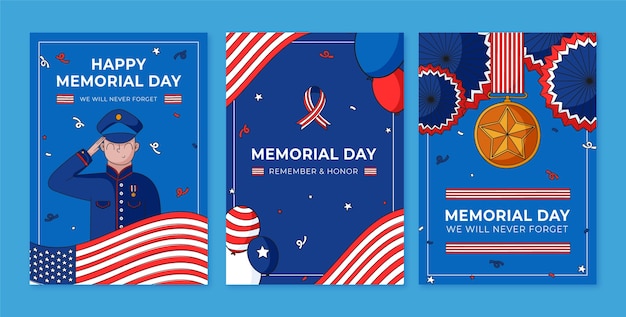 Free vector greeting cards collection for us memorial day celebration