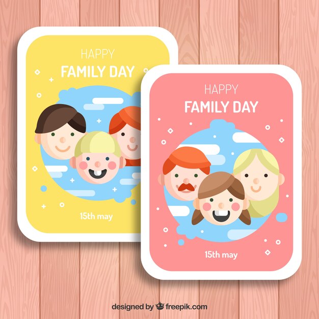 Greeting cards with smiling people for international day of families