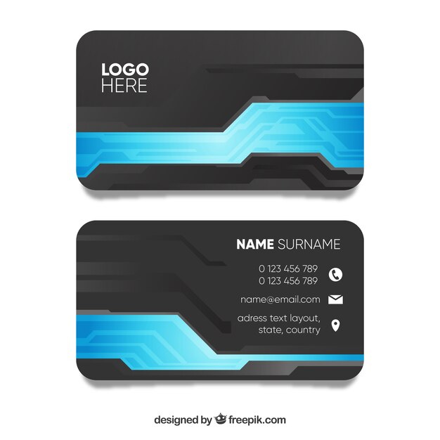 Grey and blue business card template