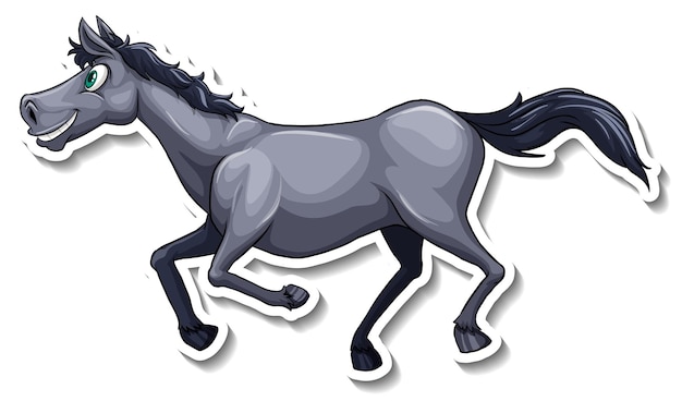 Grey horse running cartoon animal sticker