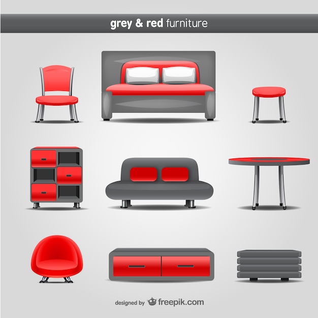 Free Vector grey and red furniture vector