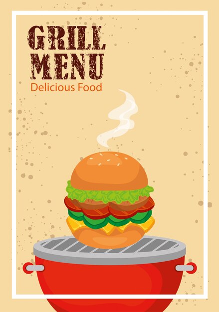 Grill menu with delicious hamburger