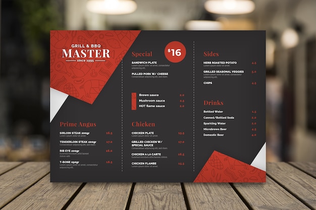 Free vector grill restaurant menu template