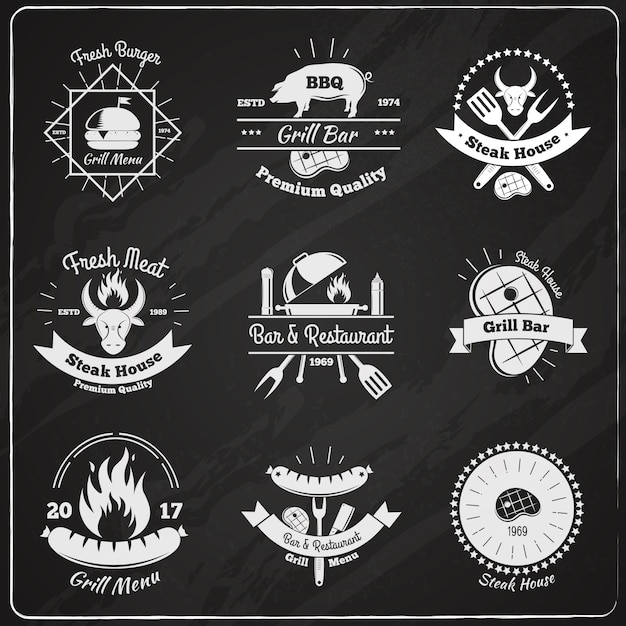 Free Vector grill restaurant vintage emblems