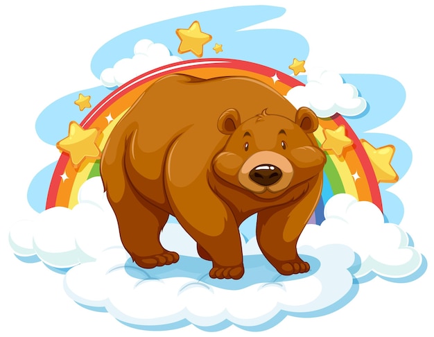 Free Vector grizzly bear on the cloud with rainbow