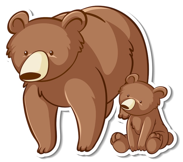 Grizzly bear mom and baby cartoon sticker