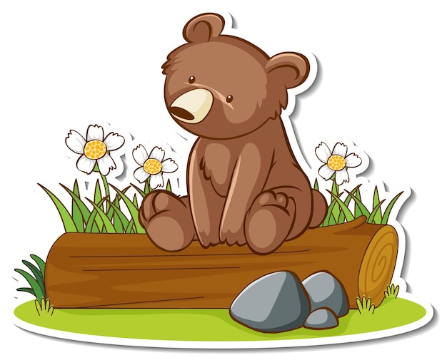 Grizzly bear sitting on a log sticker