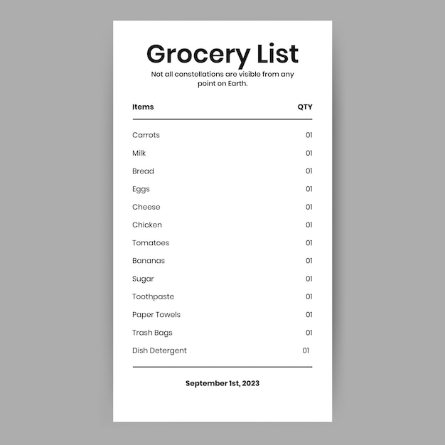 Grocery list template