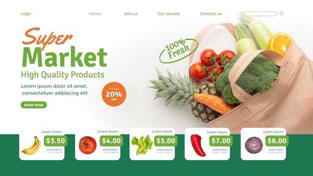 Free Vector grocery store  landing page template