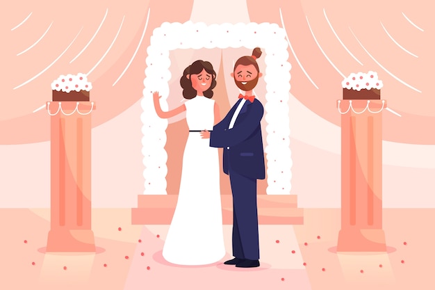 Free Vector groom and bride getting married illustration