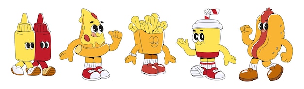 Free Vector groovy fast food characters set