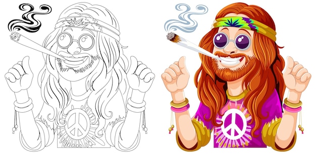 Free vector groovy hippie character enjoying a smoke