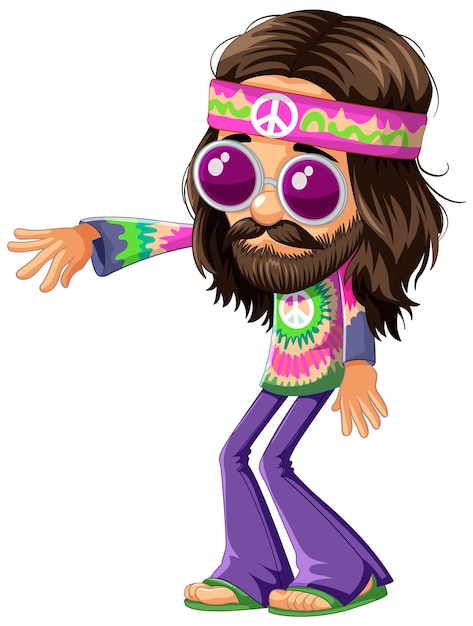 Free Vector groovy hippie character in vibrant attire