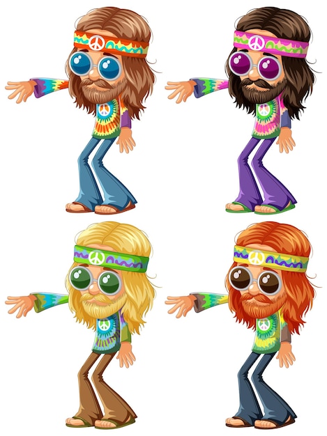 Free Vector groovy hippie characters vector set