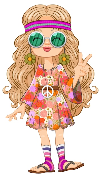 Free Vector groovy peaceloving hippie girl illustration