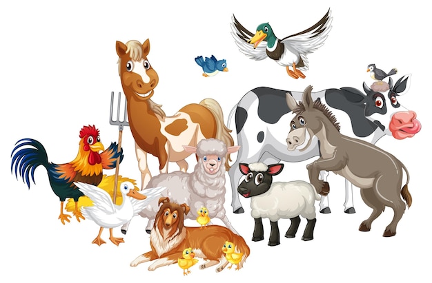 Free vector a group of animal farm on white background