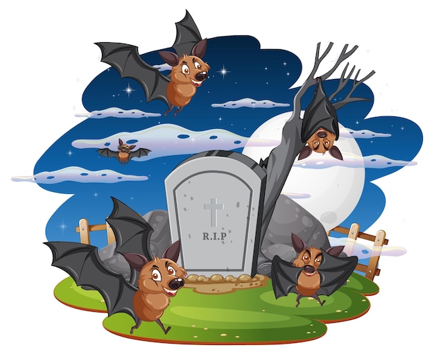 Free Vector group of bats in forest at night