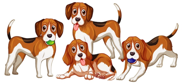 Free Vector group of beagle dogs on white background