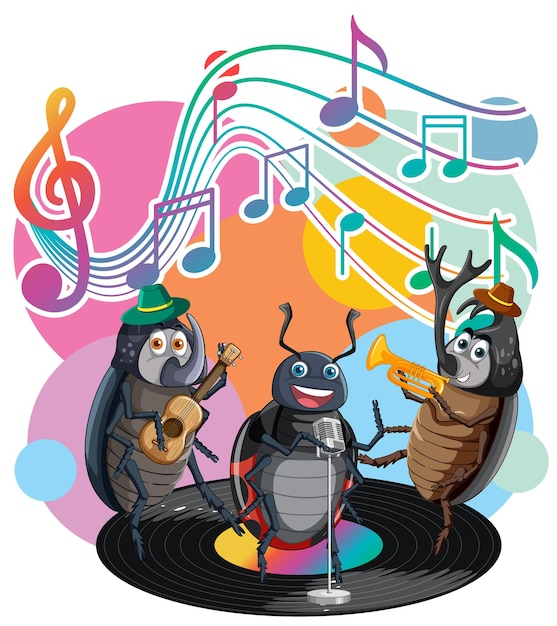 Free Vector group of beetle playing music together