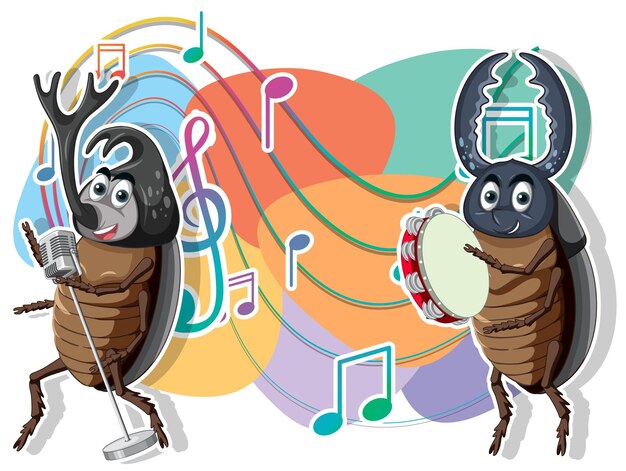 Group of beetle playing music together