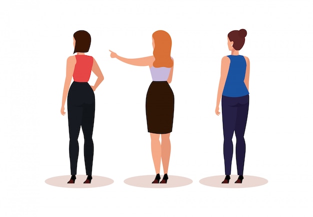 Free Vector group business women of back avatar character