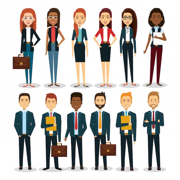 Free Vector group of businesspeople with portfolio teamwork illustration