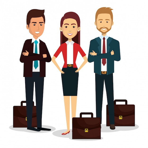 Free Vector group of businesspeople with portfolio teamwork illustration