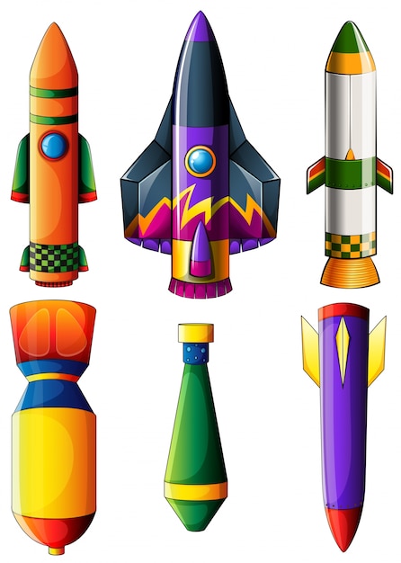 A group of colorful rockets