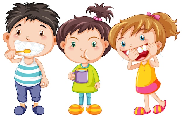 Free Vector group of cute children with dental care