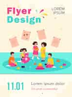 Free vector group of diverse kids playing in kindergarten flyer template