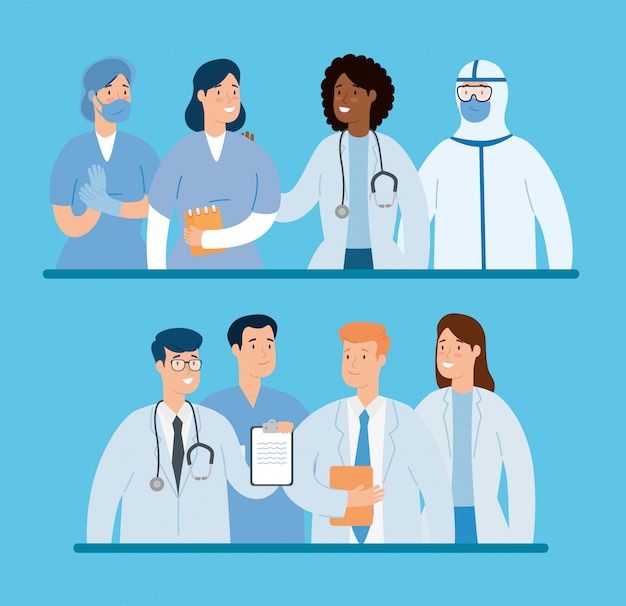 Free Vector group of doctors for care of covid 19