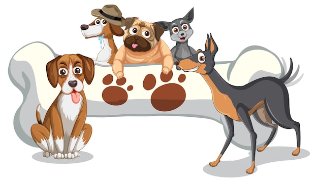 Free vector a group of dogs in cartoon style