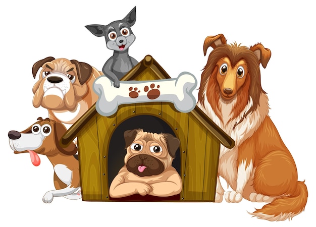 Group of domestic dogs cartoon