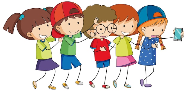 Free Vector group of doodle children cartoon character