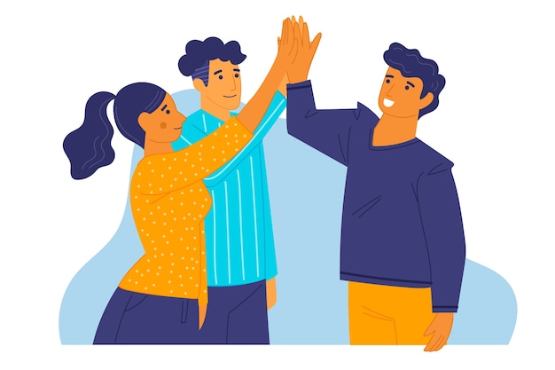 Free Vector group of friends giving high five