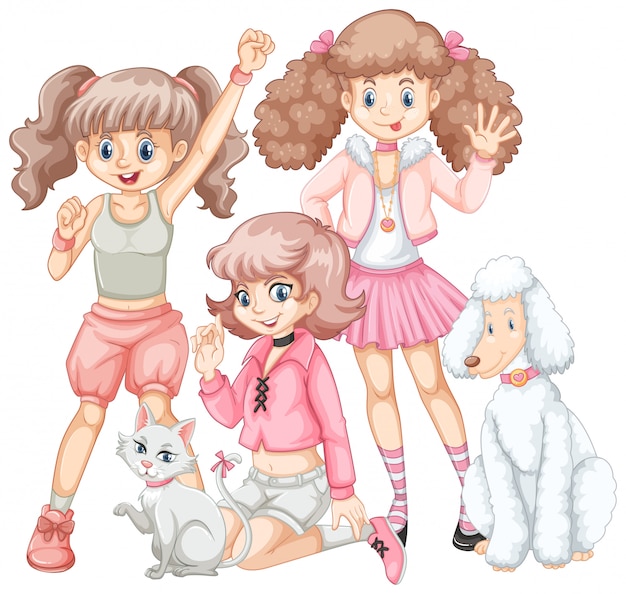 Group of girls and pets