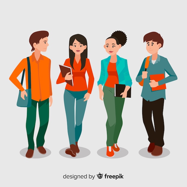 Group of happy students with flat design