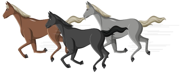 Free Vector group of horses running cartoon