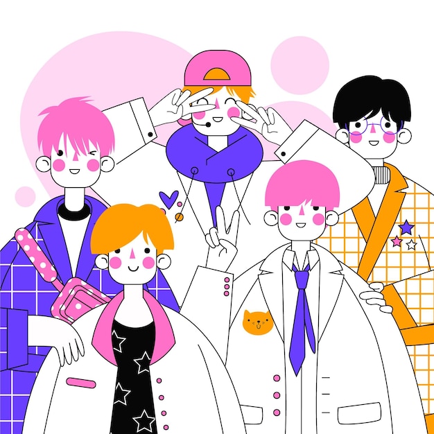 Free Vector group of k-pop boys illustration