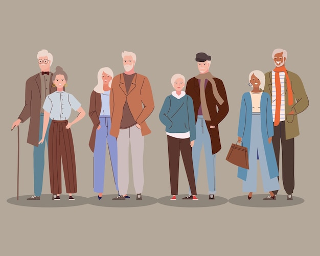 group of old people in fashionable outfit